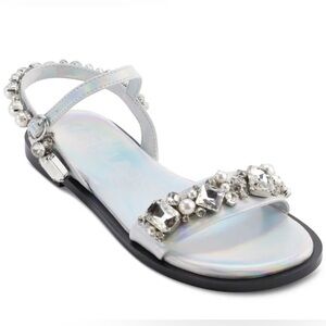 KARL LAGERFELD PARIS GWENDA EMBELLISHED ANKLE-STRAP SANDALS